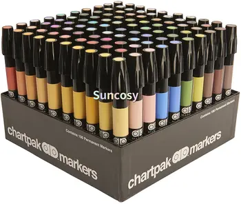 Рекламен маркер Оригинален Chartpak, с три връхчета, от 100 различни цветове, 1 комплект (AD100)