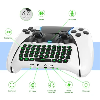 Мини клавиатура, чат-панел, Bluetooth-съвместима външна клавиатура, зелена подсветка, вграден високоговорител за PS5 Elite Handle