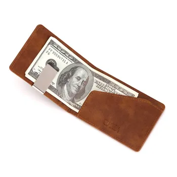 Нов модерен мъжки кожен портфейл с щипка за пари, многофункционални тънки мъжки портмонета за карти, женски метални щипки за пари, притежател на пари в брой