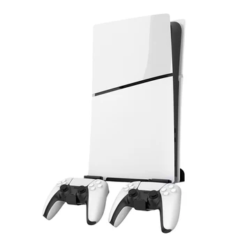 Монтиране на стена, конзолен шкаф с 2 елементи за контролер, стенни поставки за PS5 Slim Digital Edition и Disc Edition