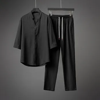 2023 Риза И панталони Лято-Есен, Нов Мъжки Модерен Ежедневието на Обикновен Класически комплект тениски, Мъжки Висококачествен комплект от две части