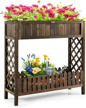 Дървена повдигнати градинска алея, 2-ярусная повдигнати поставка за саксии с крака, със срок на съхранение, 35,5 см Височина за зеленчуци, плодове, билки, цветя