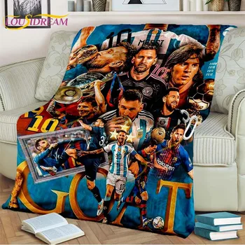 3D одеяло M-Messi, фланелевое одеяло с футболния принтом, Мек юрган за спалня, диван, декор за пикник, пътувания, Подаръци за феновете