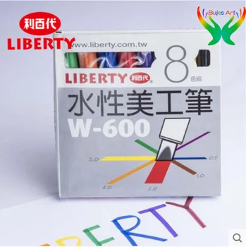 Liberty W-600 Mark pen 8-цветна тънка четка на водна основа за colorization студентска живопис mark pen наклонена квадратна точка 0,5-5,0 мм костюм