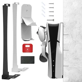 За PS5 Slim Host Монтиране на Стена с Контролер, Кука За Слушалки, Стенни Полк, Стабилна Поставка за PS5 Disc Version & Digital Edition