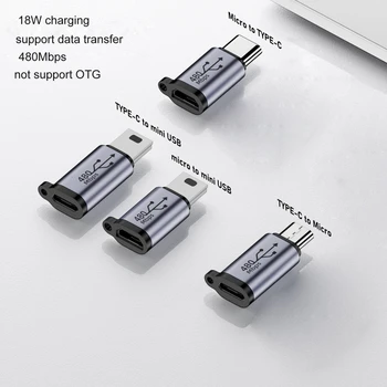 адаптер за microUSB към Mini USB, жак за преобразуване Micro USB в TypeC Mini USB, Поддръжка на синхронизация на данни е 480 Mbps 18 W
