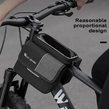 Чанта за мотор с горната тръба, принадлежности за велосипеди, водоустойчива чанта за предната част на рамката на велосипеда с просторен калъф за телефон със сензорен екран, идеална за Мтб