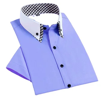 Качествена клетчатая лилаво класическа риза Мъжки демисезонная С къс ръкав от еднакво кепър лента през, официални ризи за бизнесмени, социални ризи