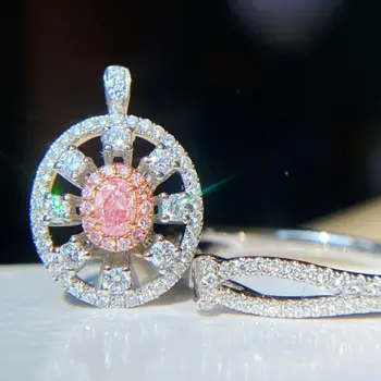 CHZX2024 от чисто 18-каратово злато с естествени розови диаманти 0,13 карата, сватбени женски халки за жени, пръстен с малки диаманти