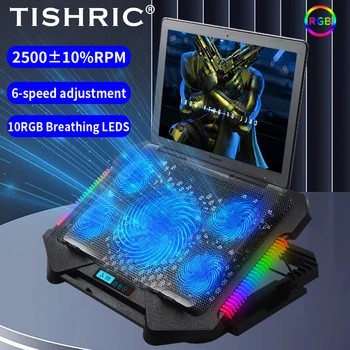 Основна Поставка TISHRIC Laptop Cooler Pad RGB 6 Безшумни Led Фенове 1900 об/мин, С Мощен Регулируем Въздушен Поток Поставка за Лаптоп 12-17 см