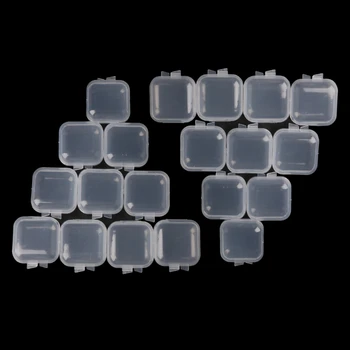 20pcs кв. мини-прозрачни пластмасови контейнери за съхранение с капак за по-малки предмети