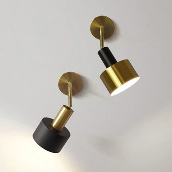 Американски минималистичен нощни монтиран на стената лампа, лампа за огледало в банята, златисто-черен изкован желязната стена лампа за спални, стенни, за да премине в коридора