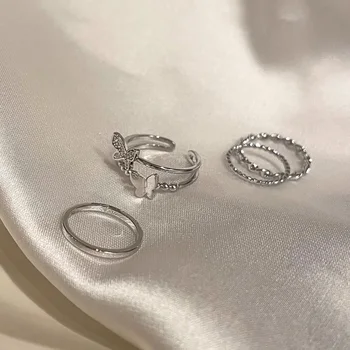 Модни метални пръстени в стил пънк с пеперуда, комплект за жени, вечерни украса за момичета, подаръци, трендови аксесоари, обтегач, дамски пръстени върху показалеца си