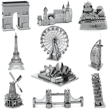 Архитектура 3D Метални пъзели Сграда Айфеловата Кула Биг Бен Сглобяване на пъзела Изделия за ръчна работа Учебно помагало Подарък играчка