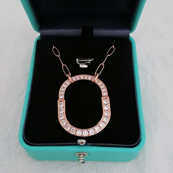 Колие-Верижка от сребро 925 Проба и с Пълна диамантен пръстен, Луксозни Бижута за жени, безплатна доставка, Европейски и американски стил