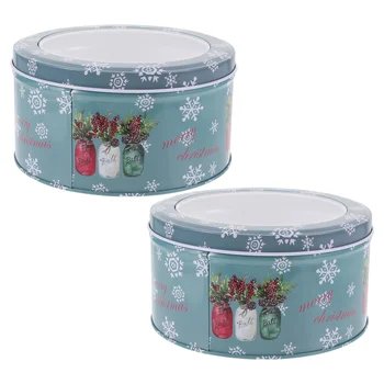 2 елемента Коледни Кутии За Бонбони, Кръгли Кутии-Къщички С Празничен Дизайн, Декоративни Кутии с Капаци за Коледно парти (синьо небе)