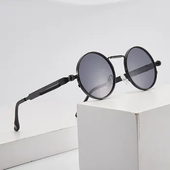 Ретро Мъжки слънчеви очила в стил пънк в ярки кръгла метална рамка Дамски модни слънчеви очила с Uv400 2023