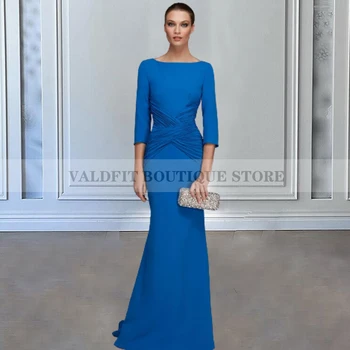 Дълги рокли за майката на булката цвят русалка синьо 2024 с ръкави от шифон за гостите на сватбеното парти, вечерни рокли за бала