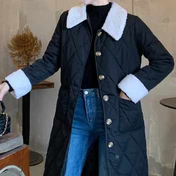 Зимно палто LKSK, дамско яке с отложным яка, Корейската модни дамски дрехи, дамски лека стеганая яке, дълга горна дреха