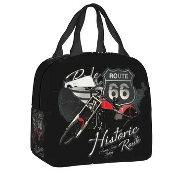 Пътна чанта за обяд на мотоциклет Route 66, дамски чанти-хладилник, топло изолиран контейнер за обяд за деца, ученически Работни чанти за пикник с храна