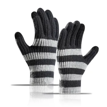 Есенно-зимни изолирана ръкавици, мъжки и женски райета възли памучни ръкавици, Ръкавици без пръсти, Улични ветроупорен флисовые ръкавици за сензорен екран.
