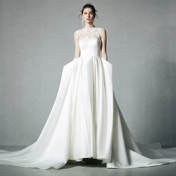 Сатен за сватбени рокли, Онлайн магазин, Китай, апликации Bruidsjurken, прости сватбени рокли трапецовидна форма, женски халат голям размер.