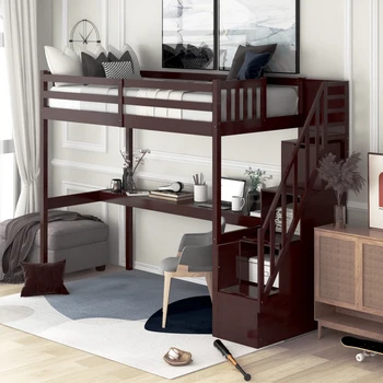 Двойно легло таванско помещение със стълби и вградено бюро, функционална стълба, спестяване на пространство, лесен монтаж, кафе Еспресо