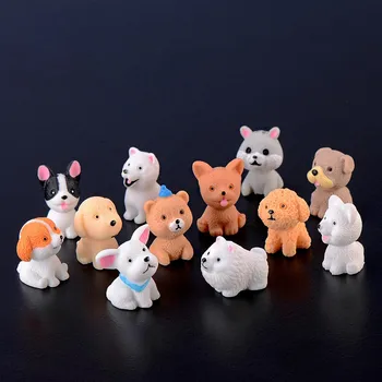 5ШТ случайни работи за моделиране мини кученца, микро-разкошни декори за кучета, живи статуи, миниатюрни статуи от смола