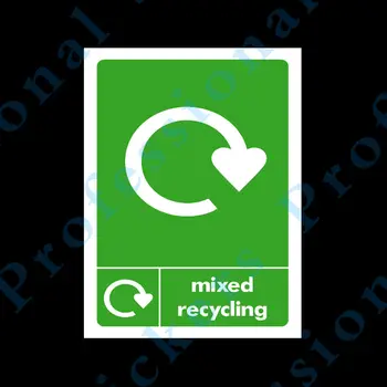 Предупредителен знак Смесени рециклиране - пластичен знак или стикер - Изберете размер и материал Водоустойчив винил за мотоциклети