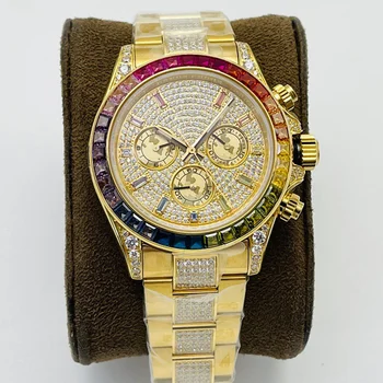 Луксозни мъжки часовници с диамантена инкрустация, пълнофункционален часовници самостоятелно ликвидация 4130, модерен мъжки часовник с блестящи диаманти