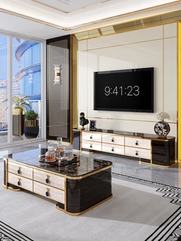 Постмодернистский италиански холна маса от светло плочи, луксозни, шкаф за телевизор, мебели за хола, мрамор шкаф за телевизор