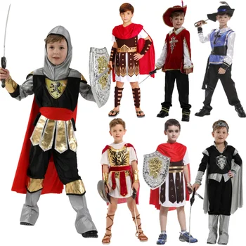 Децата Древен Рим, Гърция Гръцки воин, Войник Гладиатор Средновековен рицар Костюми за момчета Парти в чест на Хелоуин за момчета