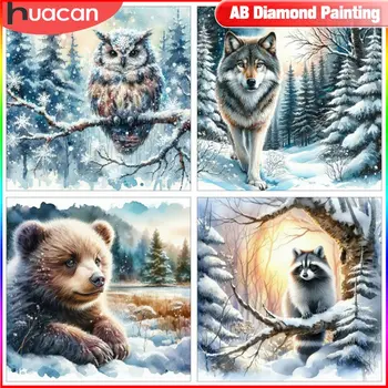 Пълен комплект диамант живопис HUACAN Animal Бухал Вълк Пълна Кръгла, Квадратна Мозайка Winter 5D направи си САМ Начало Декор