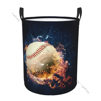 Количка за бельо в банята Бейзболен топката гори в огън, Сгъваема кошница за дрехи, органайзер за дрехи