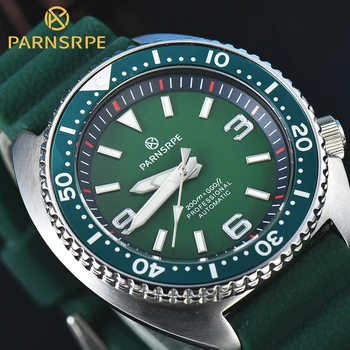 PARSRPE - Луксозни нови часовници за водолази, мъжки автоматично механични часовници NH35A, сапфирен кристал, водоустойчив зелена каишка от каучук