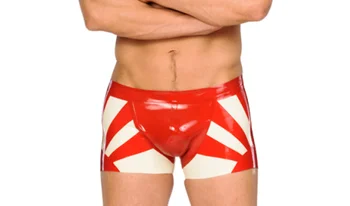 Латекс шорти-боксерки, секси гащеризон Гумените, гумени къси панталони, на мода на смесване на два цвята