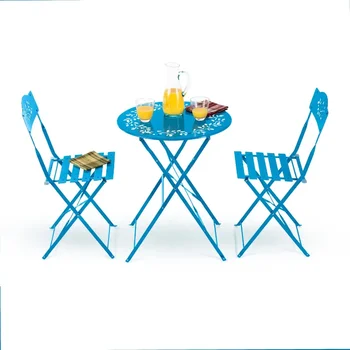 Корпоративна метален комплект за бистро с флорални мотиви с маса и 2 стола, синьо комплект мебели за двор на открито
