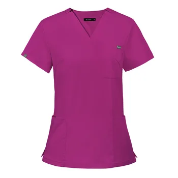 Дамска блуза С къси ръкави, Работни униформи на медицински сестри, Однотонная Ветеринарна работно облекло за домашни любимци, медицински костюм за медицински сестри-ексфолианти