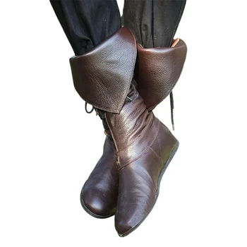 Средновековен viking Cosplay Мъжки обувки от изкуствена кожа Рицар Пирте Ретро дантела Костюм Стрелец Cosplay Възраждането Готик обувки в стил steampunk Необичайни