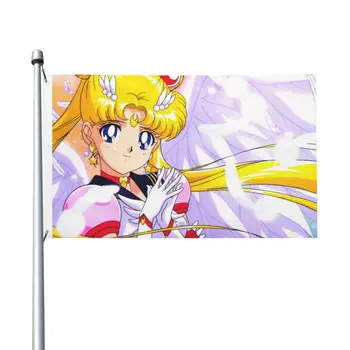 НОВ Флаг Sailor Moon Градина Открит от полиестер 3x5 фута Двупосочен Флаг на двора, на Тревата, на Верандата, Балкона, украса за дома