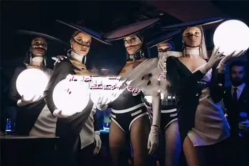 Костюм за шоуто Bar ГОГО с преувеличени черно-бял мозаичным купол particle show DS performance costume
