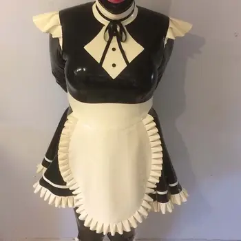 Латексово гумена рокля Гумените Schwarz за cosplay Kleid SchaltflÃ¤ чен 0,4 мм за Хелоуин