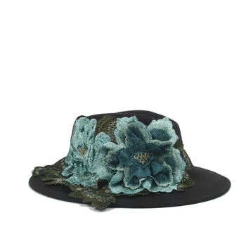 Модни вълнена женска фетровая шапка Outback с модерен цвете За елегантна дама, шапки-сомбреро Jazz Church Fascinator, 2 размера 56-60