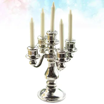 Homsfou Мини Свещ за куклена Къща, Миниатюрни Свещници в мащаб 1 12, Стари Свещи, Малък Свещник, Конична Поставка за 5 sconces свещ