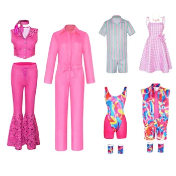 Кралят костюм Movie Barbi за жени, Марго Роби, Розова рокля за мъже, облекло Кен Райън Гослинга за момичета и момчета, облекло за Хелоуин 2023