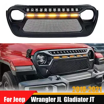За Jeep Wrangler JL Gladiator JT 2018-2021 Аксесоари В Стил Оф-роуд Метална Мрежа Решетка С 5 Светодиодни Лампи Капак, Предна Броня