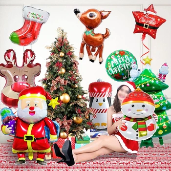 10шт Весели Коледни Балони от алуминиево фолио, Дядо Коледа, Снежен човек, Лосове, Скъпа Играчка, Коледен Детски Рожден Ден, Празнична Украса на дома