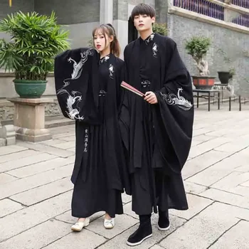 Възрастни Двойки Черни Комплекти Hanfu Традиционен Китайски Карнавалните Костюми Двойка на Хелоуин Cosplay Костюм За Мъже/Жени Плюс Размер 4XL 5XL