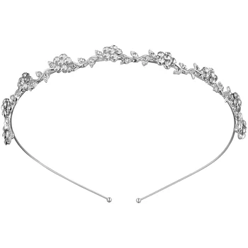 Сватбена превръзка на главата с кристали за шаферките, превръзка на главата със сребристи цветя и листа за