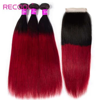 Охлаждащи Снопове човешки косата Омбре с цип Бразилски права коса 1Б Кестеняво-червен 3 връзки, с цип за Удължаване на косата Омбре